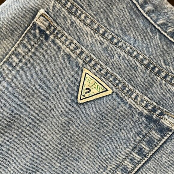 Guess Vintage Triangle Patch Light Wash Denim Jeans Straight Leg 39/40